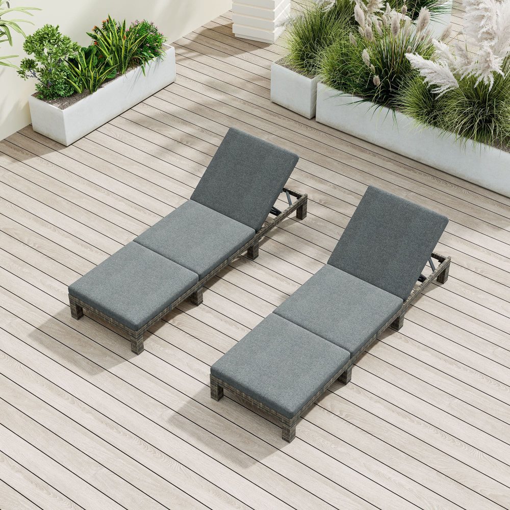 Outdoor Sofas & Lounge Sets: Grey Rattan Sunbed with Adjustable Recline
