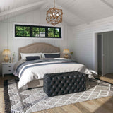 Ottomans & Footstools: Black Leathaire Ottoman-Rectangular