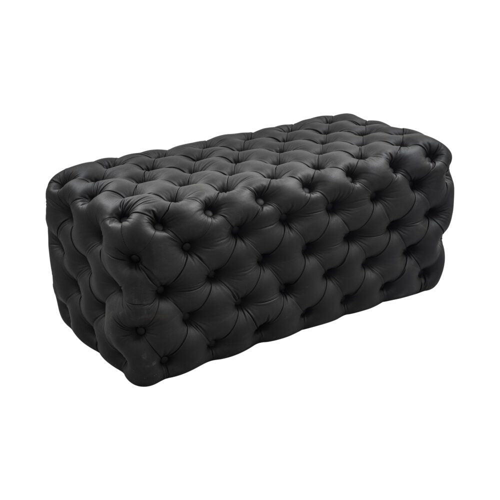 Ottomans & Footstools: Black Leathaire Ottoman-Rectangular