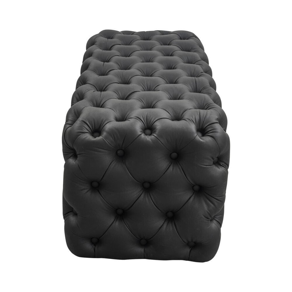 Ottomans & Footstools: Black Leathaire Ottoman-Rectangular