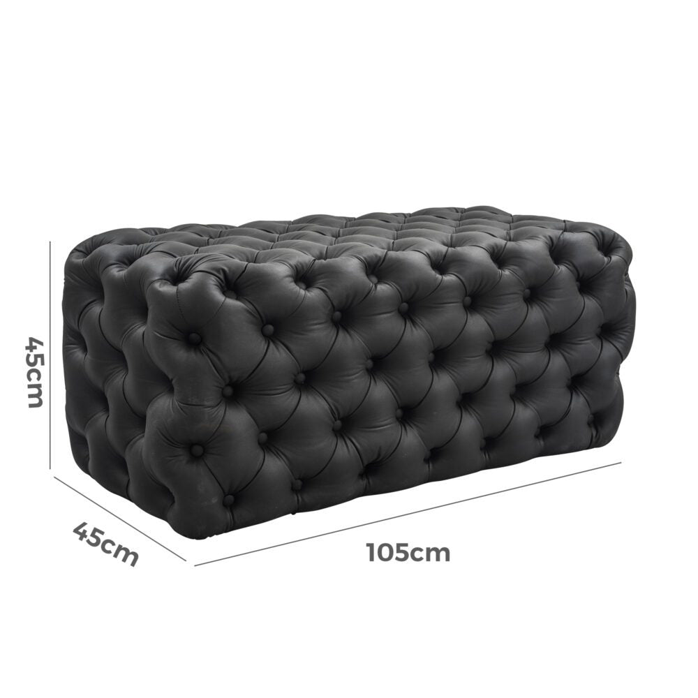 Ottomans & Footstools: Black Leathaire Ottoman-Rectangular