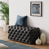 Ottomans & Footstools: Black Leathaire Ottoman-Rectangular