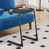 Side Tables: Foldable Table Adjustable Tray Laptop Desk with Removable Cup Holder-Black