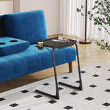 Side Tables: Foldable Table Adjustable Tray Laptop Desk with Removable Cup Holder-Black