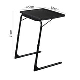 Side Tables: Foldable Table Adjustable Tray Laptop Desk with Removable Cup Holder-Black