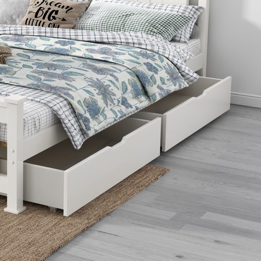 Beds & Bed Frames: 2 x Wooden Bed Frame Storage Trundle Drawers-White