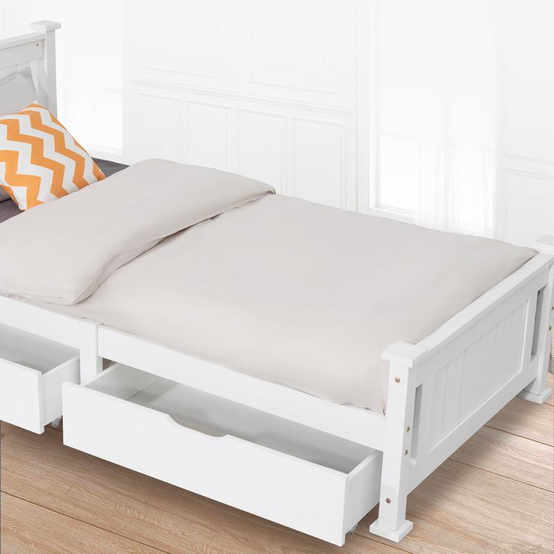 Beds & Bed Frames: 2 x Wooden Bed Frame Storage Trundle Drawers-White