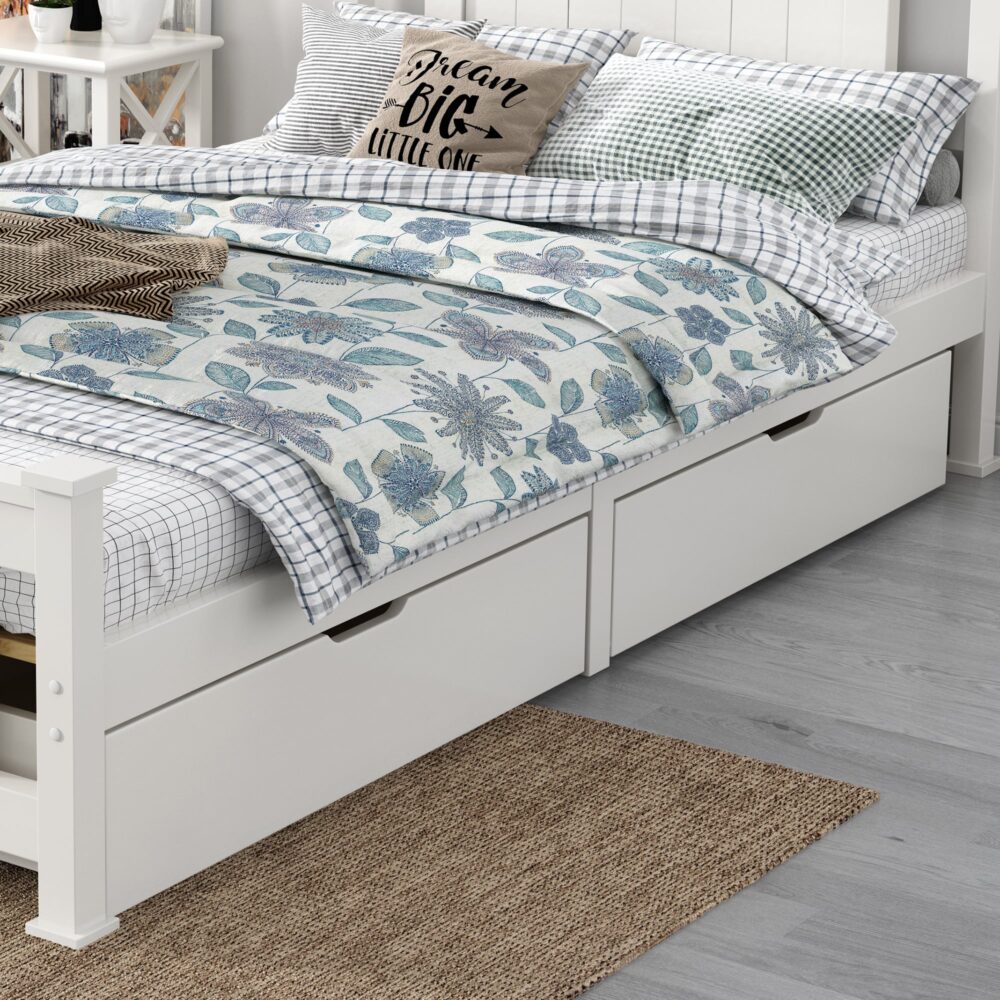 Beds & Bed Frames: 2 x Wooden Bed Frame Storage Trundle Drawers-White