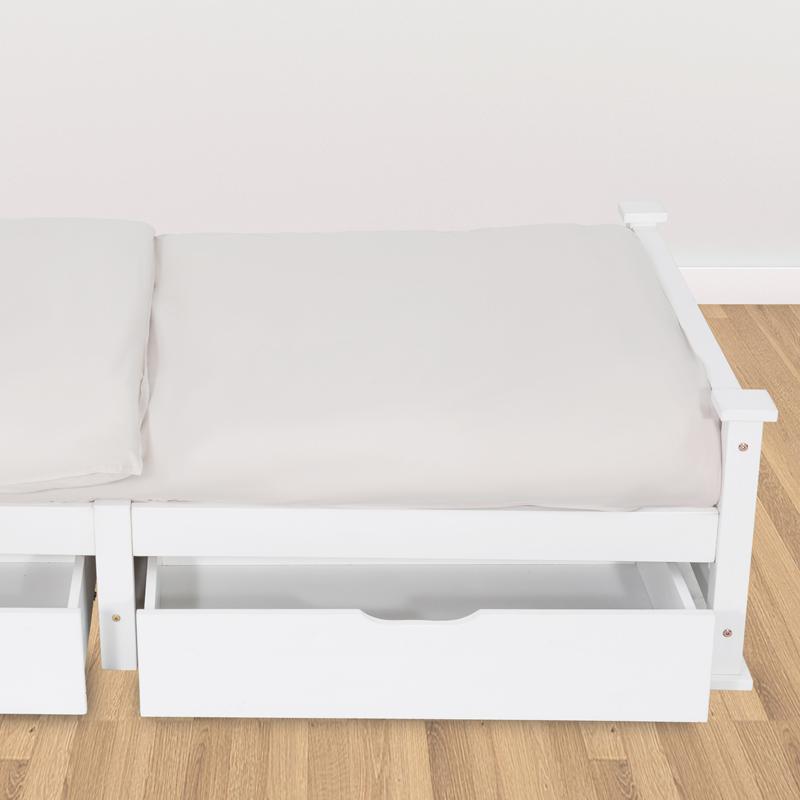 Beds & Bed Frames: 2 x Wooden Bed Frame Storage Trundle Drawers-White