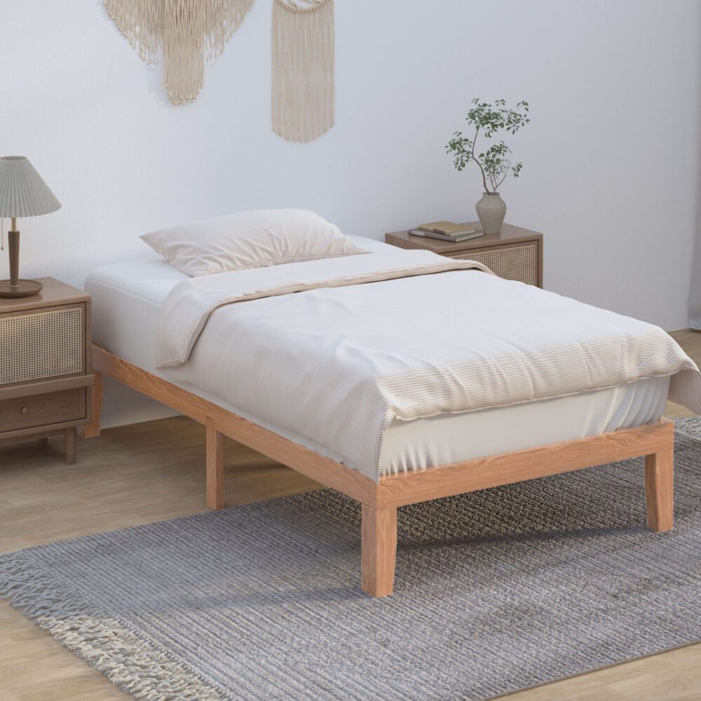 Beds & Bed Frames: Single Size Warm Wooden Natural Bed Base Frame  King Single