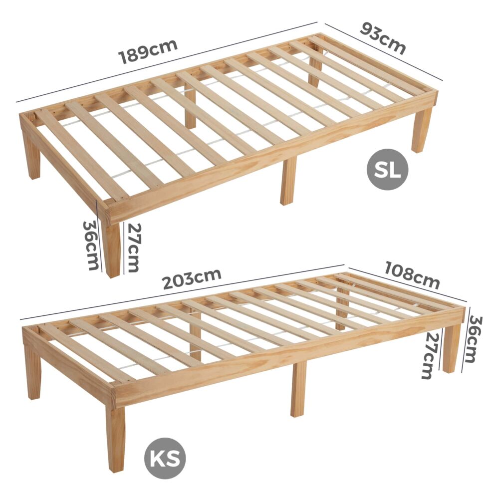 Beds & Bed Frames: Single Size Warm Wooden Natural Bed Base Frame  King Single