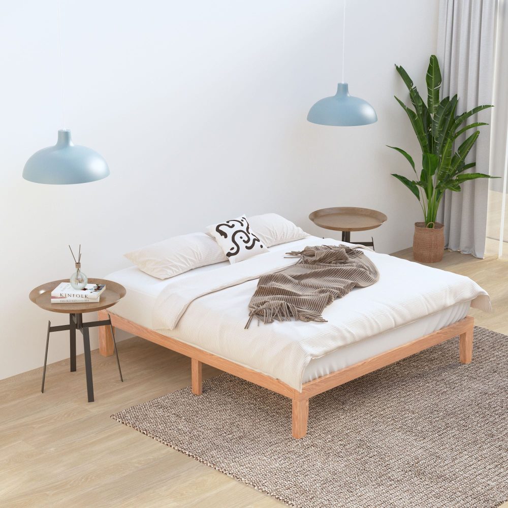 Beds & Bed Frames: Warm Wooden Natural Bed Base Frame  Queen