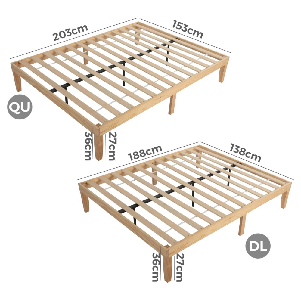 Beds & Bed Frames: Warm Wooden Natural Bed Base Frame  Queen