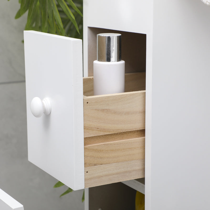 Bathroom Cabinets, Cupboards & Storage: Removable Bathroom Side Cabinet Toilet Caddy with Storage Drawers- White