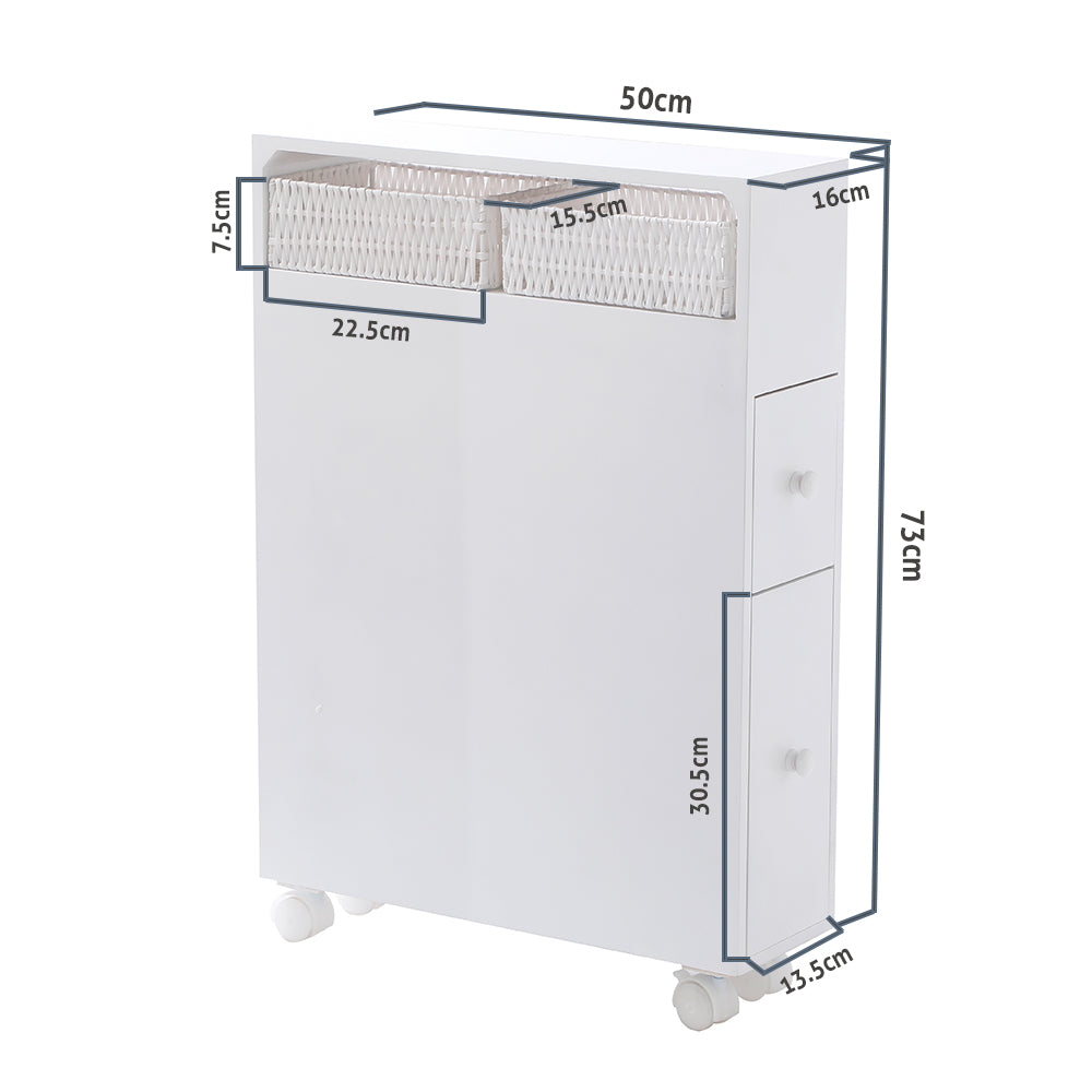 Bathroom Cabinets, Cupboards & Storage: Removable Bathroom Side Cabinet Toilet Caddy with Storage Drawers- White