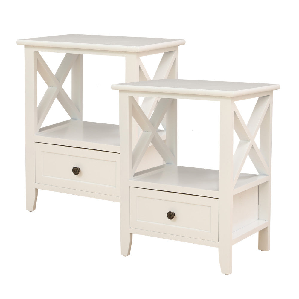 Bedside Tables: 2-tier Bedside Table with Storage Drawer 2 PC Rustic White