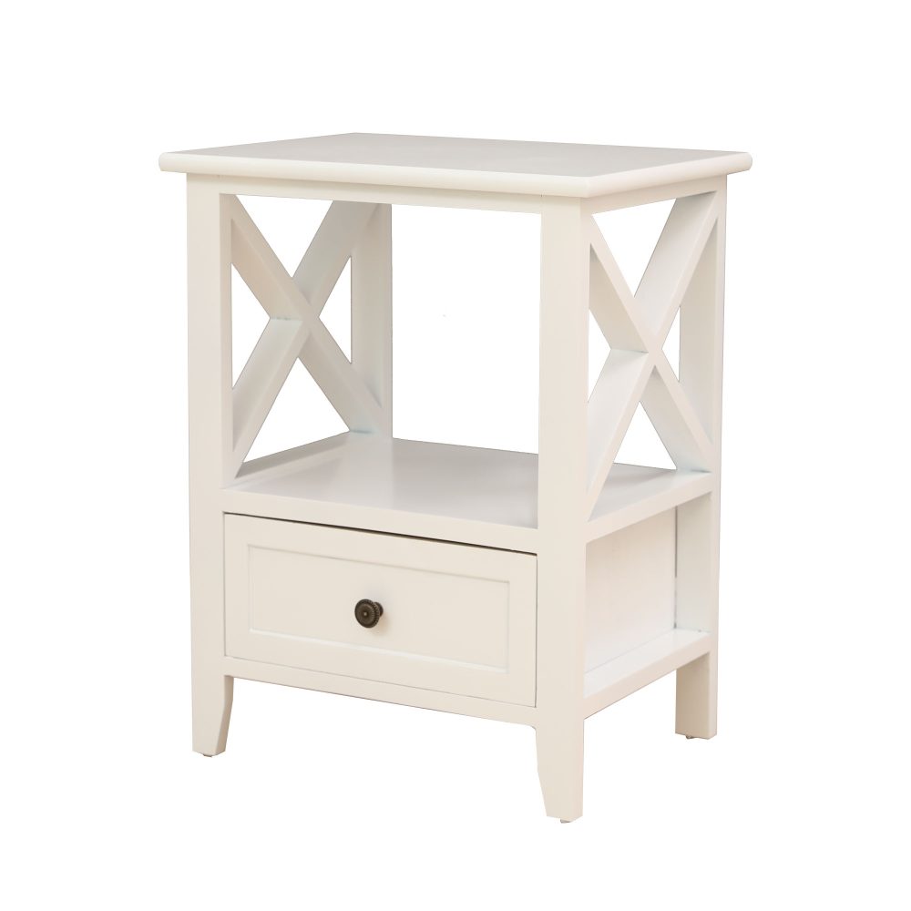 Bedside Tables: 2-tier Bedside Table with Storage Drawer 2 PC Rustic White