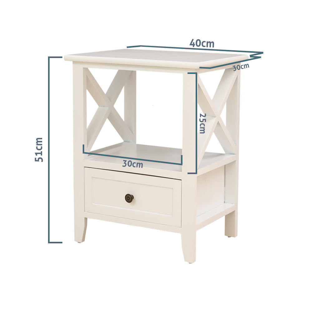 Bedside Tables: 2-tier Bedside Table with Storage Drawer 2 PC Rustic White