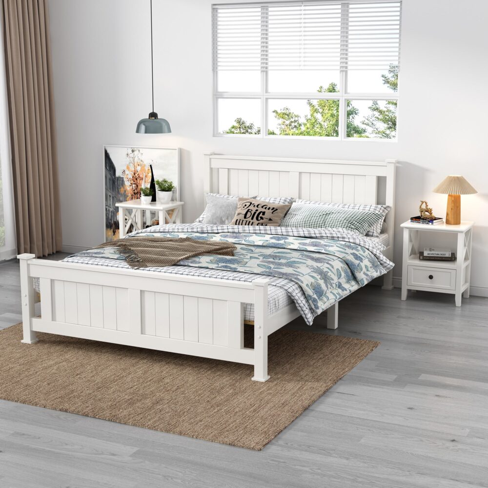 Bedside Tables: 2-tier Bedside Table with Storage Drawer 2 PC Rustic White