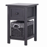Bedside Tables: Grey Bedside Table with Wicker Basket