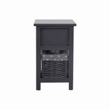 Bedside Tables: Grey Bedside Table with Wicker Basket