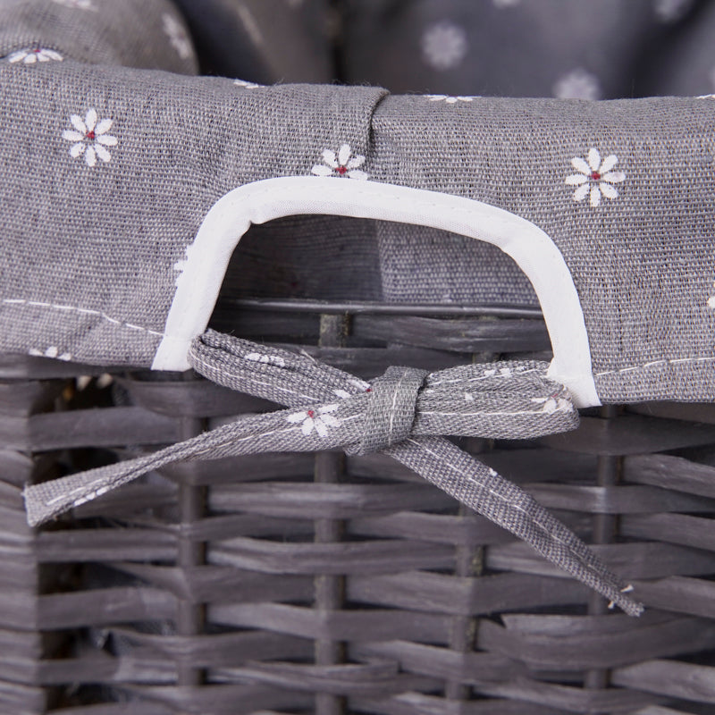 Bedside Tables: Grey Bedside Table with Wicker Basket