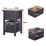 Bedside Tables: Grey Bedside Table with Wicker Basket