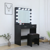 Dressing Vanity & Dressing Tables: Fidel Vanity Set with Cushioned Stool and Lighted Mirror- Black