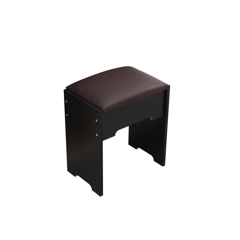 Dressing Vanity & Dressing Tables: Fidel Vanity Set with Cushioned Stool and Lighted Mirror- Black