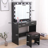 Dressing Vanity & Dressing Tables: Fidel Vanity Set with Cushioned Stool and Lighted Mirror- Black