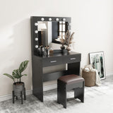 Dressing Vanity & Dressing Tables: Fidel Vanity Set with Cushioned Stool and Lighted Mirror- Black