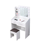 Dressing Vanity & Dressing Tables: Diana Vanity Set with Shelves Cushioned Stool and Lighted Mirror- White