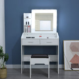 Dressing Vanity & Dressing Tables: Diana Vanity Set with Shelves Cushioned Stool and Lighted Mirror- White
