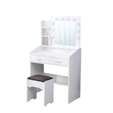 Dressing Vanity & Dressing Tables: Diana Vanity Set with Shelves Cushioned Stool and Lighted Mirror- White