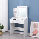 Dressing Vanity & Dressing Tables: Diana Vanity Set with Shelves Cushioned Stool and Lighted Mirror- White