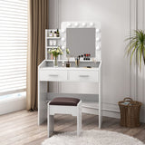 Dressing Vanity & Dressing Tables: Diana Vanity Set with Shelves Cushioned Stool and Lighted Mirror- White