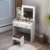 Dressing Vanity & Dressing Tables: Diana Vanity Set with Shelves Cushioned Stool and Lighted Mirror- White