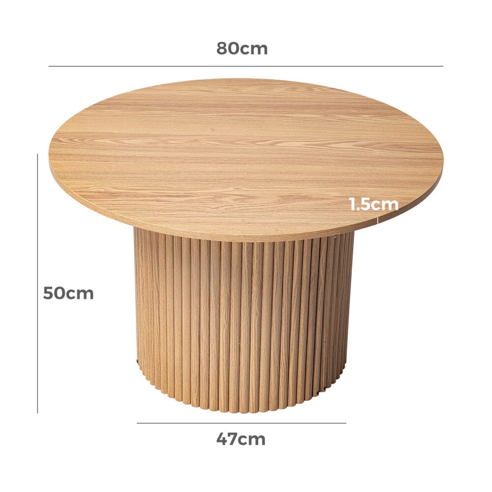 Coffee Tables: Luxe Ribbed Round Coffee Table Wooden