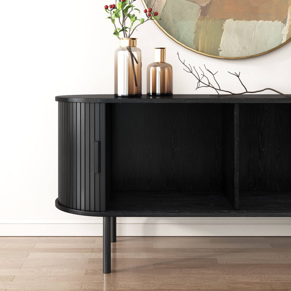 Buffets & Sideboards: Ribbed Black Sideboard with Sliding Doors