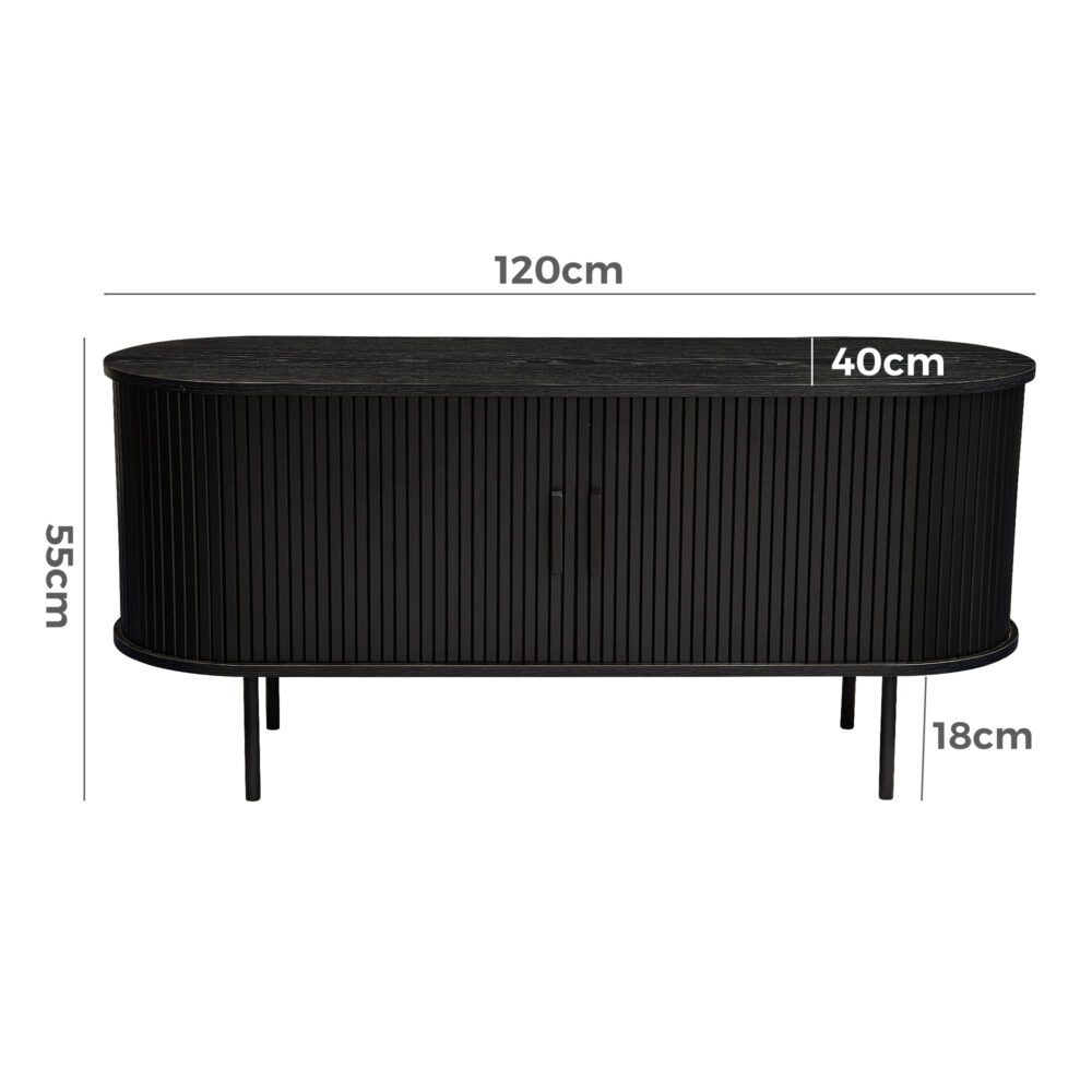 Buffets & Sideboards: Ribbed Black Sideboard with Sliding Doors