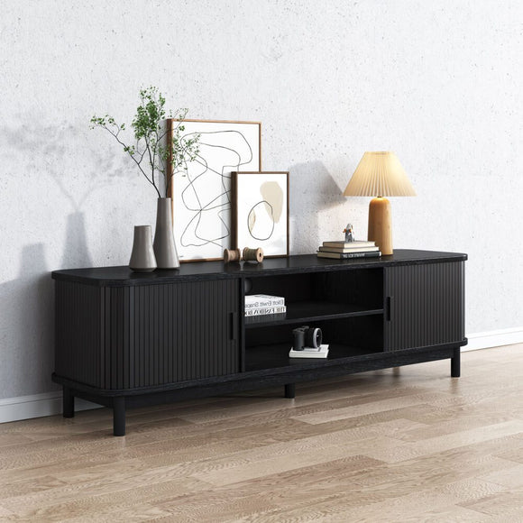 160cm Ribbed Black Entertainment Unit