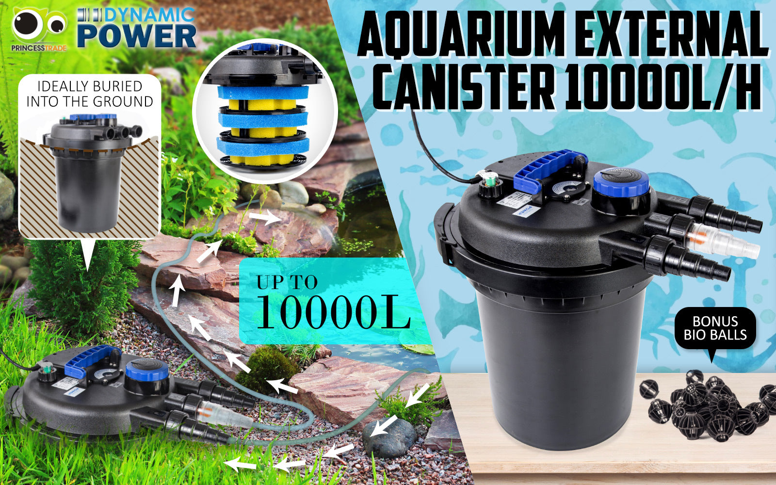 Aquarium Filters & Pumps: Aquarium Garden UV Light Pond Filter Set 10000L/H