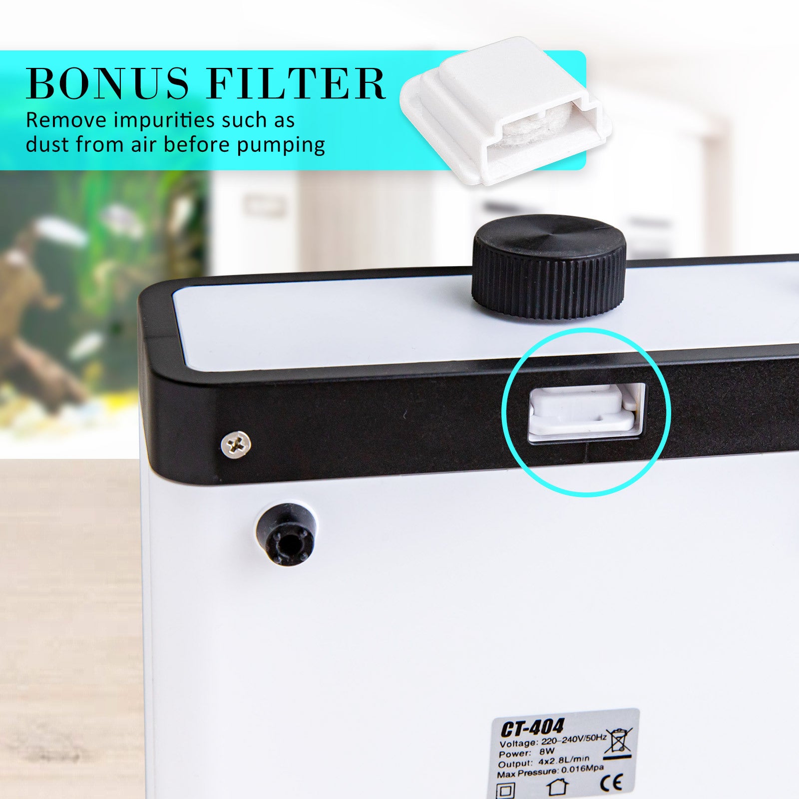 Aquarium Filters & Pumps: Aquarium Air Pump Oxygen Hydroponic 4 Outlet 670L/H 8W WHITE