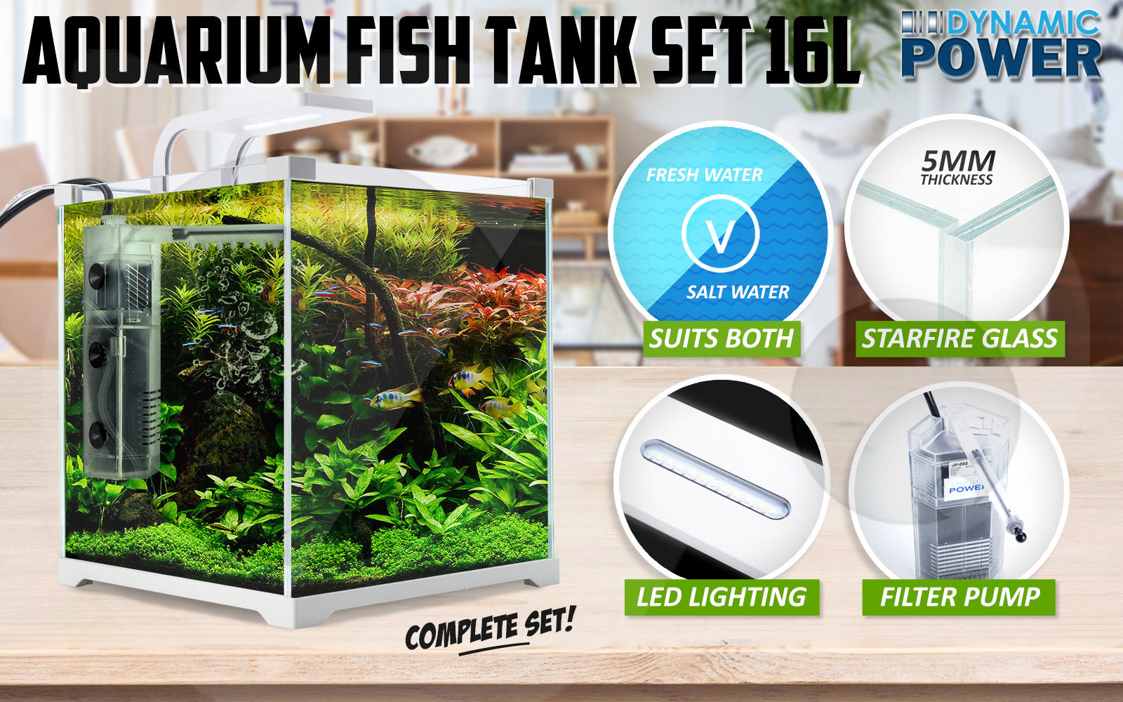 Aquariums: Aquarium Starfire Glass Fish Tank Set Filter Pump 16L