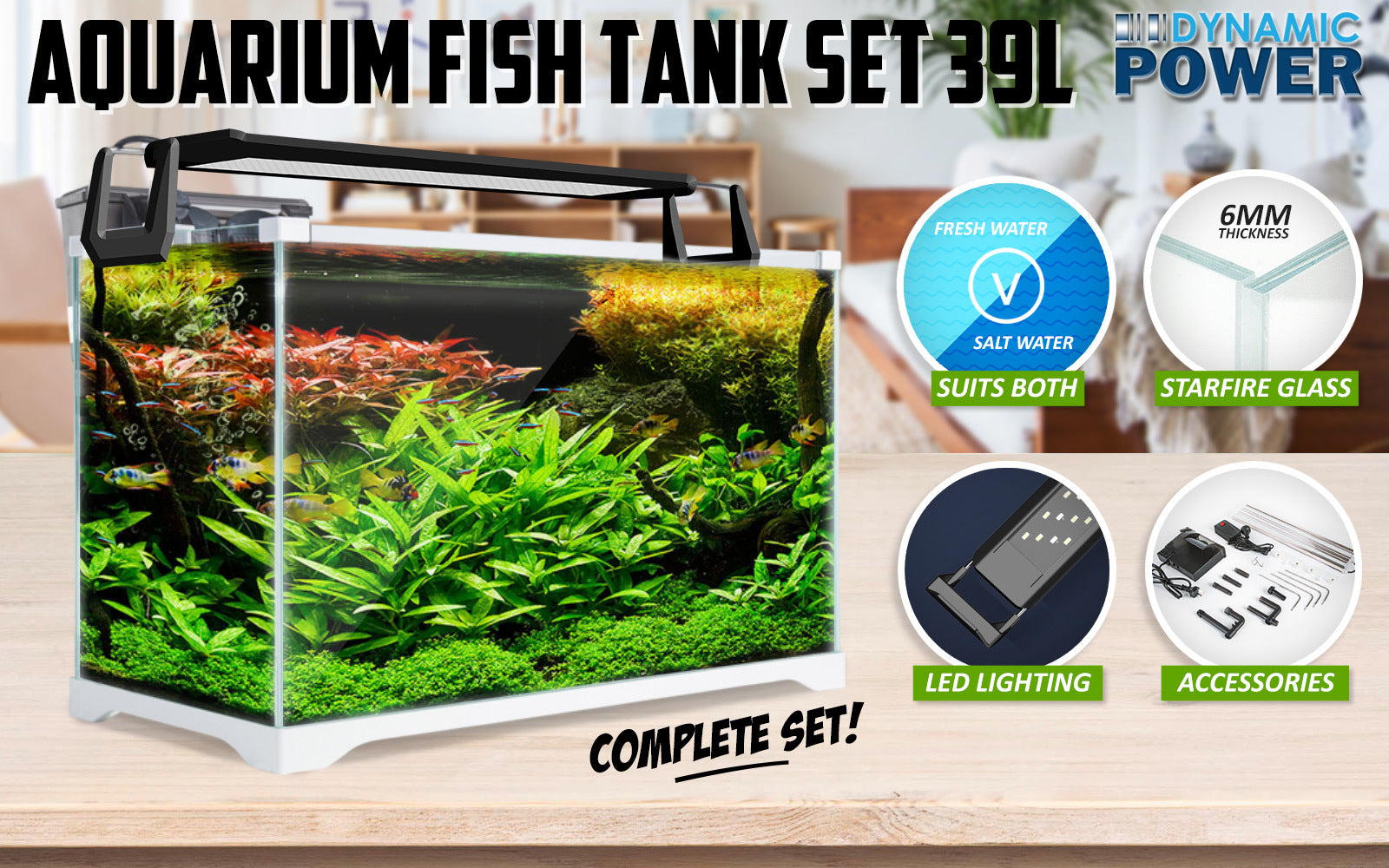 Aquariums: Aquarium Starfire Glass Fish Tank Set Filter Pump 39L