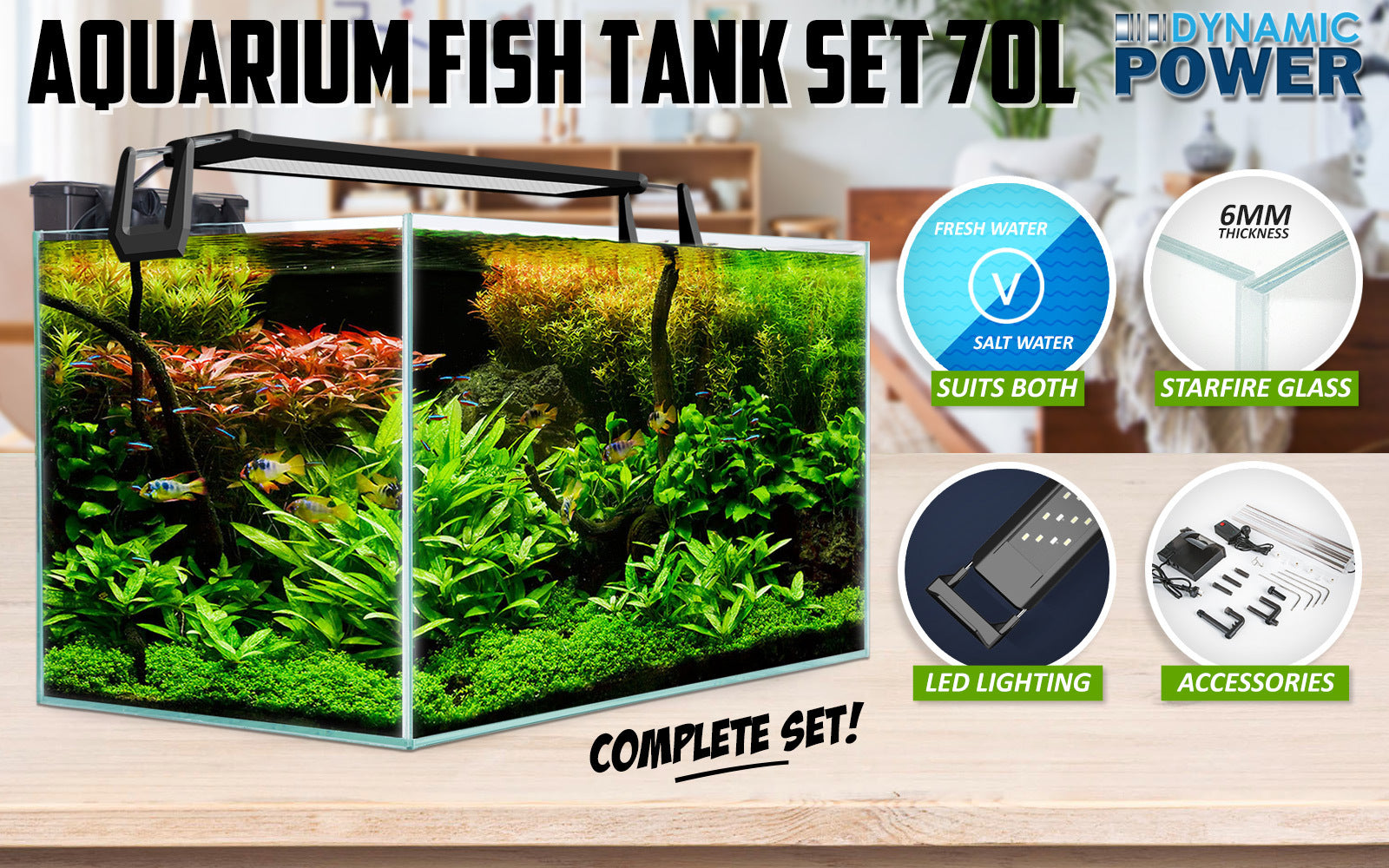 Aquariums: Aquarium Starfire Glass Fish Tank Set Filter Pump 70L