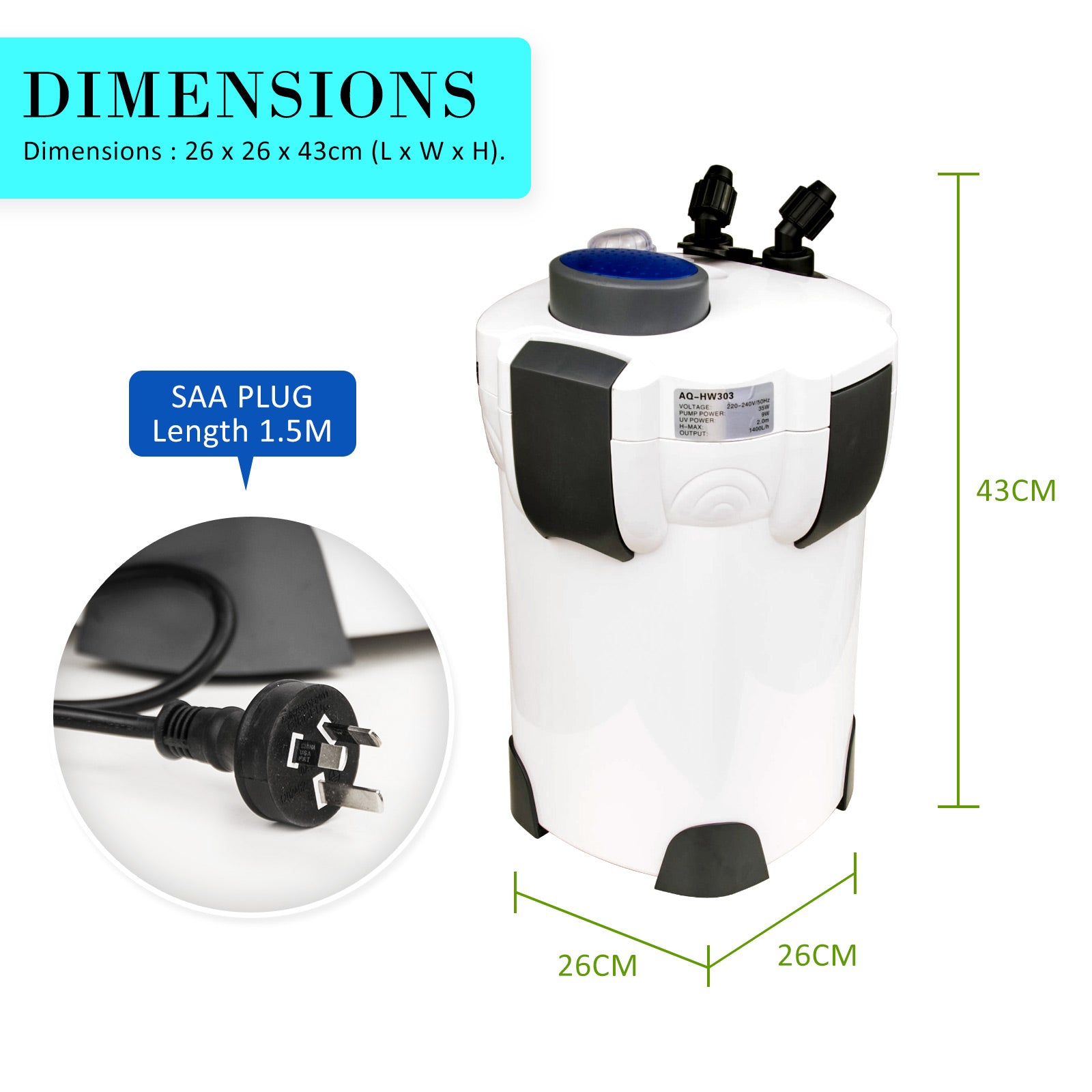 Aquarium Filters & Pumps: Aquarium UV Light External Canister Filter 1400L/H + Media Kit