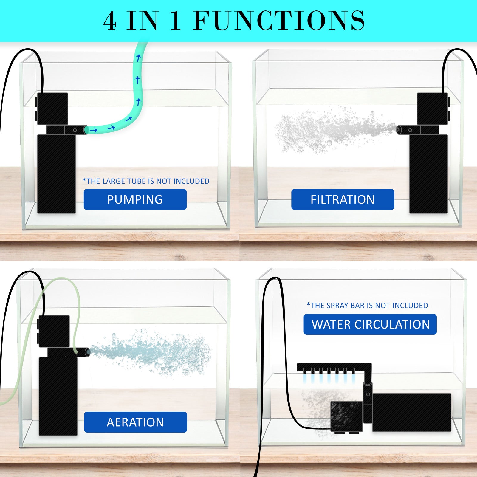 Aquarium Filters & Pumps: Aquarium Submersible Filter Pond Pump 600L/H 8W 1m