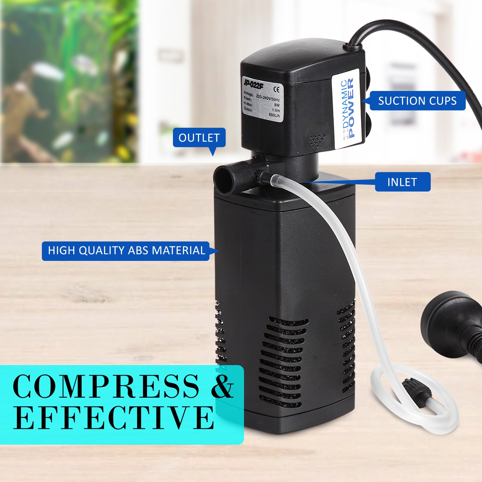 Aquarium Filters & Pumps: Aquarium Submersible Filter Pond Pump 600L/H 8W 1m