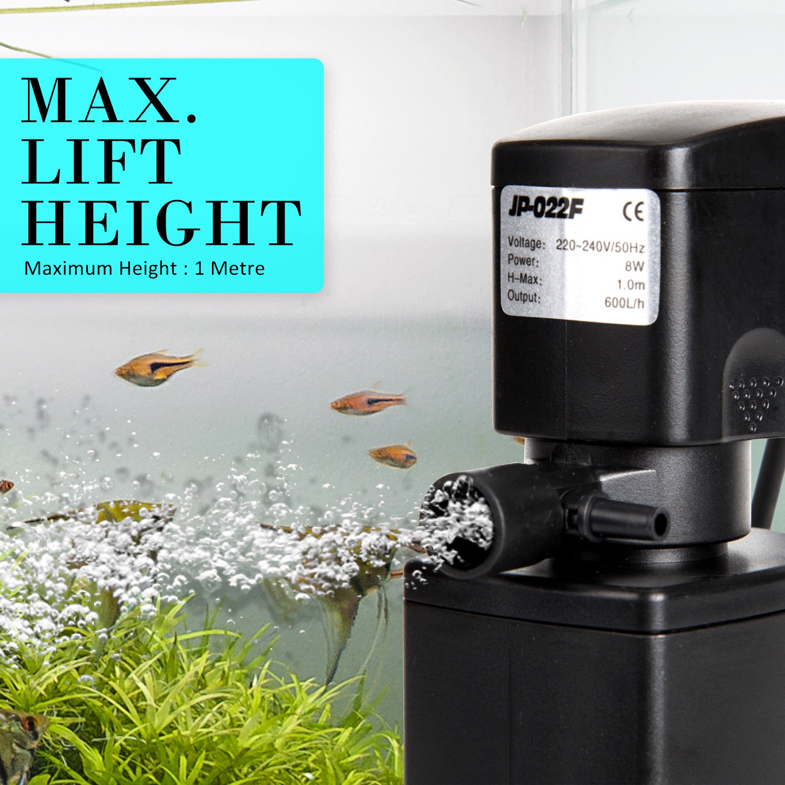 Aquarium Filters & Pumps: Aquarium Submersible Filter Pond Pump 600L/H 8W 1m